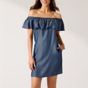 TOMMY BAHAMA Chambray Coverup Ruffle Mini Dress Blue S